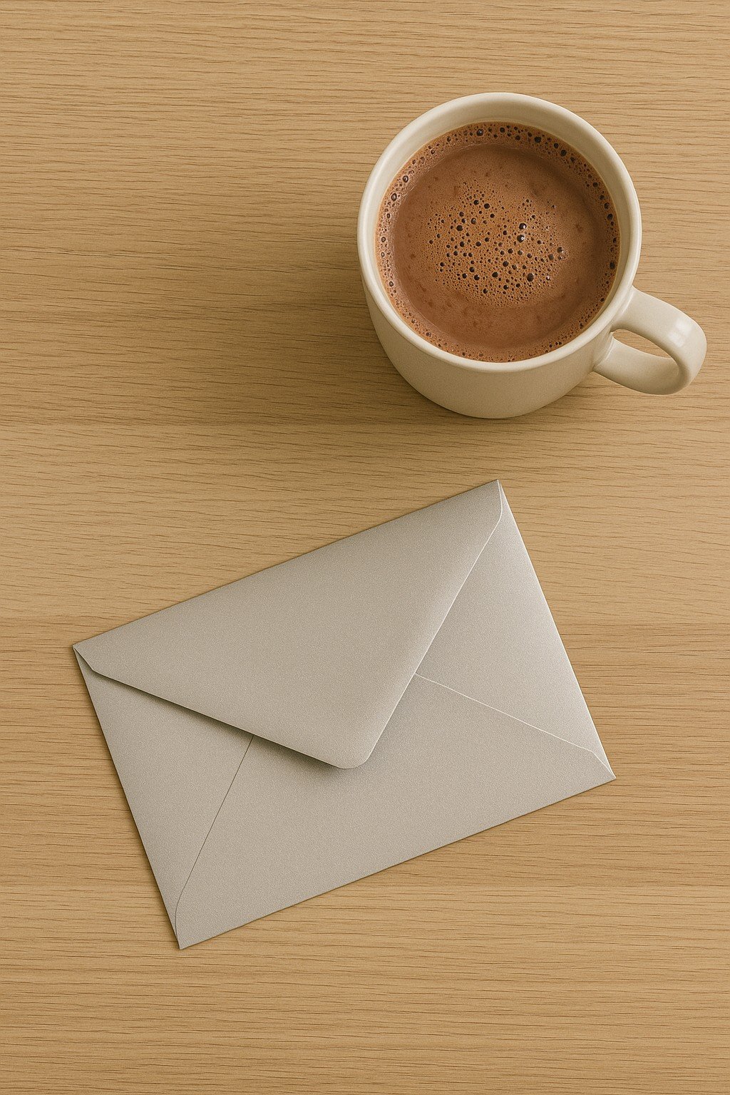 silver envelope beside a cup of hot chocolate silver envelope beside a cup of hot chocolate