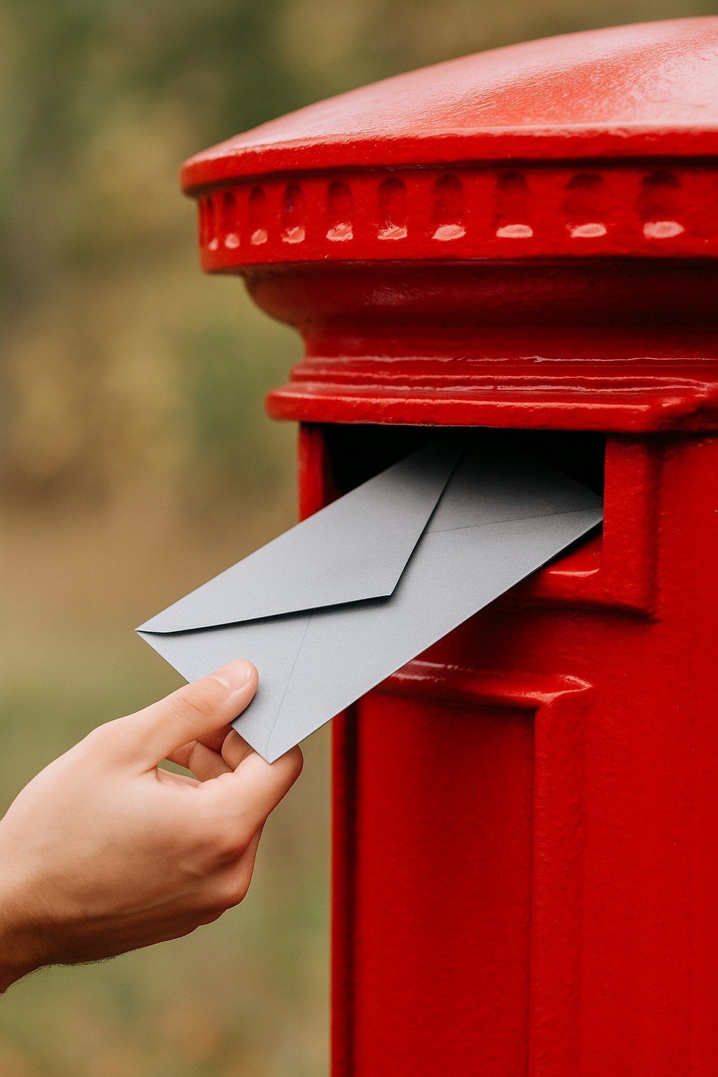 silver envelope into red postbox silver envelope into red postbox